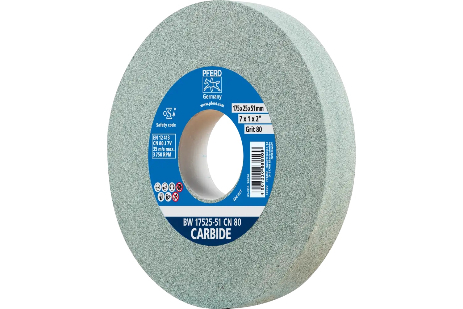 Picture of Pferd Vitrified Bench Wheel, Carbide, 7" X 1 X 2, 80 Grit, Silicon Carbide